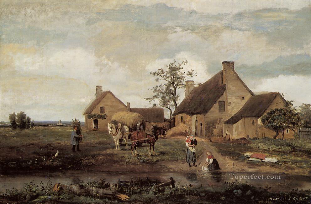 A Farm in the Nievre plein air Romanticism Jean Baptiste Camille Corot Oil Paintings